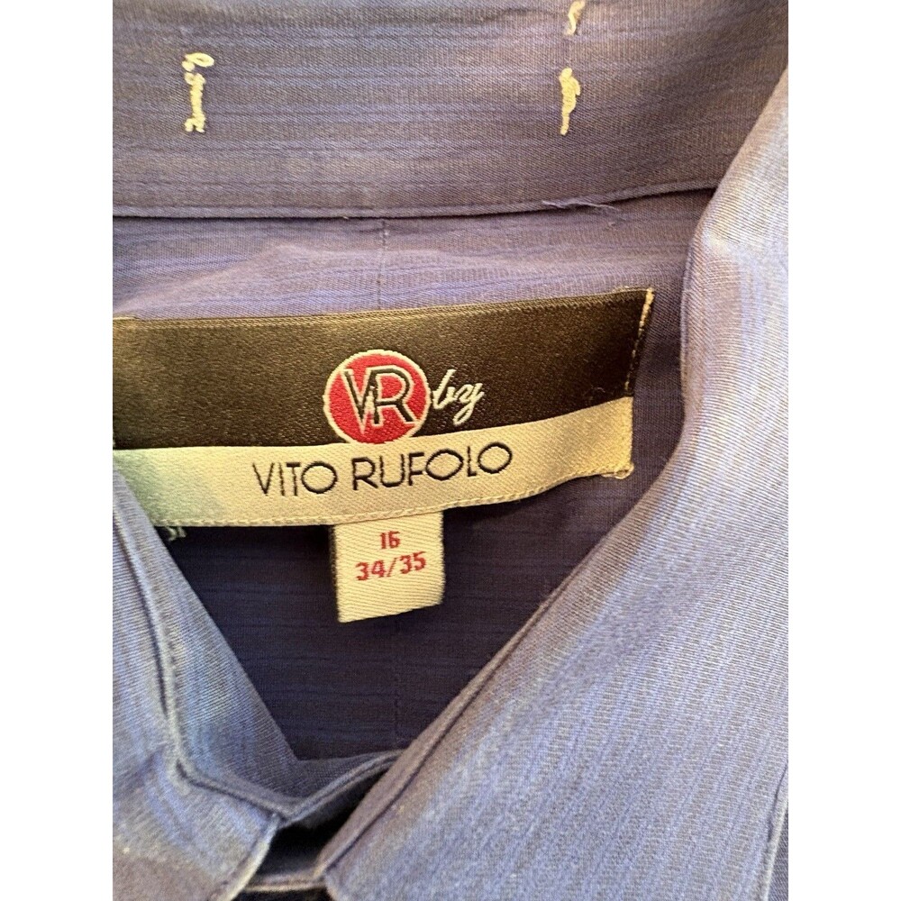 Vito Rufolo Mens 16 34/35 Blue Pinstripe Dress Shirt Long Sleeve Button Front - Picture 3 of 12